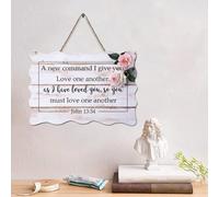 Guangpat Panneau en bois rustique avec verset de la Bible de Jésus « A New Command I Give You Love One An » - Décoration murale pour cuisine, chambre à coucher, salon, foyer - 10,2 x 15,2 cm