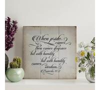 Guangpat Panneau en bois rustique avec verset de la Bible de Jésus « When Pride Comes, then Comes Disgrace Proverbs 11:2 » - Décoration murale vintage en bois pour la maison, la grotte, la porte, le