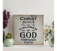 Guangpat Panneau mural humoristique en bois avec verset de la Bible « So in Christ Jesus You Are All Children of God through Faith » - 20,3 x 20,3 cm - Décoration murale chrétienne rustique en bois