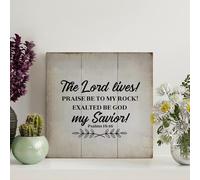 Guangpat Panneau rustique en bois avec verset de la Bible de Jésus « The LORD Lives Praise Be to My Rock ! » - 20,3 x 20,3 cm - Décoration murale pour la maison, la cuisine, la salle de bain, le salon