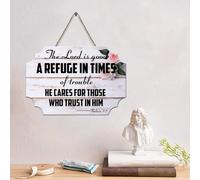 Guangpat Plaque en bois rustique avec verset de la Bible The LORD Is Good,a Refuge in Times of Trouble.Plaque en bois 10,2 x 15,2 cm Décoration murale chrétienne rustique Cadeau de pendaison de