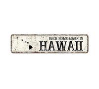 Guangpat Plaque vintage hawaïenne en métal rustique avec inscription « Back Home Again in Hawaii » - Décoration murale en métal pour chambre à coucher, salon, porche d'entrée, décoration
