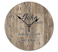 Guangpat Time Spent with Family Horloge murale en bois de grange de ferme marron 25,4 cm Grande horloge murale à piles Décoration murale de ferme pour cuisine, salon, chambre à coucher, bureau