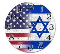 Guangpat United We Stand With Israël Horloge murale Attraction touristique Américaine Israël Grande horloge murale à piles 25,4 cm Horloge de voyage pour chambre à coucher, salon, ferme Décoration