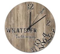 Guangpat Whatever I'm Late Anyways Horloge murale marron vieilli en bois de grange 38,1 cm Grande horloge murale à piles Décoration murale de ferme pour cuisine, chambre à coucher, salon, bureau