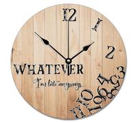 Guangpat Whatever I'm Late Anyways Horloge murale ronde en grain de bois craquelé 30,5 cm Vintage Country Lake House Decor pour salon, chambre à coucher, cuisine, décoration de ferme