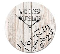 Guangpat Who Cares You're Late Horloge murale en bois craquelée avec piles 30,5 cm Décoration de plage rétro pour bureau, maison, cadeau de pendaison de crémaillère