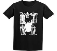 GUANJIE playera de Cuello Redondo Para Hombre, Technics Teach Them Well Vinilo DJ S39, Mangas y dobladillo de Doble Aguja Black L