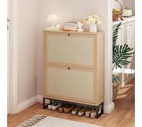 GuannCraft Meuble à chaussures en bois à deux portes, rangement pour entrée, rangement pour chaussures en bois massif pour couloir, appartement (simple couche, protocole)