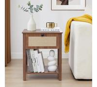 GuannCraft Table de chevet moderne en bois et lin - Cadre en bois massif - Grand espace de rangement - Table de chevet peu encombrante avec étagères et montage facile pour chambre à coucher, salon (1)