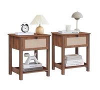 GuannCraft Table de chevet moderne en bois et lin - Cadre en bois massif - Grand espace de rangement - Table de chevet peu encombrante avec étagères et montage facile pour chambre à coucher, salon (2)