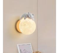 GUANSHAN Applique murale en forme d'ours et de lune endormis, lampe murale en forme de lune de dessin animé, luminaire mural chaleureux, abat-jour décoratif pour chambre, salon, couloir