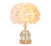 GUANSHAN Base De Cristal Blanc Plume Lampe De Table Romantique Lampe De Nuit Abat-Jour Décoratif Chambre, Salon Lampe De Chevet