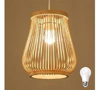 GUANSHAN Vase bambou tissage pendentif lumière abat-jour en bambou plafonnier lustre plafonnier lampe de décoration pour restaurant, salon, comptoir de bar, café, etc.
