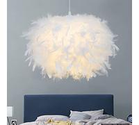 GUANSHAN 40cm/15.9" Hémisphère Blanc Plume Pendentif Lumière Plume Abat-Jour Plafonnier Luminaire Plume Lustre pour Salon, Chambre, Salle À Manger