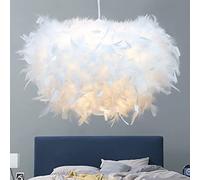 GUANSHAN Hémisphère Blanc Plume Pendentif Lumière Abat-Jour Plafonnier Luminaire Lustre 50cm/19.8" pour Salon, Chambre, Salle À Manger