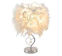 GUANSHAN Lampe de chevet en plumes, abat-jour moderne, lampe de table avec cristal en forme de cœur et base en métal, idéale pour le salon, la chambre, un bar, un restaurant ou un hôtel (taille S).
