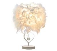 GUANSHAN Lampe de chevet en plumes, abat-jour moderne, lampe de table avec cristal en forme de cœur et base en métal, idéale pour le salon, la chambre, un bar, un restaurant ou un hôtel (taille S).