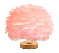 GUANSHAN Lampe de chevet en plumes roses avec base en bois Lampe de table en plumes Abat-jour de bureau pour lampe de chambre à coucher, lampe décorative, salon