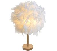 GUANSHAN Lampe de chevet en plumes sphériques Abat-jour de chevet Lampe de table moderne en plumes Abat-jour de bureau avec base en bois pour salon, chambre, bar, restaurant, hôtel