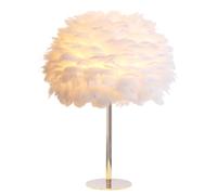 GUANSHAN Lampe de table en plumes blanches Abat-jour en plumes romantique Veilleuse Lampe de bureau Plume Table de chevet Luminaire Éclairage de table décoratif pour chambre à coucher, salon