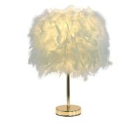 Lampe de table en plumes blanches Lampe de chevet avec abat-jour de bureau en plumes à base dorée pour chambre à coucher, décoration de la maison, accessoires de photographie, L