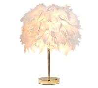 GUANSHAN Lampe de table en plumes blanches, lampe de chevet avec base dorée, abat-jour romantique en plumes, veilleuse pour chambre, décoration intérieure, accessoires de photographie