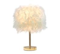 GUANSHAN Lampe de table en plumes blanches, lampe de chevet avec base dorée, abat-jour romantique en plumes, veilleuse pour chambre, décoration intérieure, accessoires de photographie