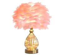 GUANSHAN Lampe de table en plumes en cristal avec base de guirlande lumineuse, lampe de chevet de luxe en plumes romantiques, lampe de table en plumes, abat-jour pour chambre, cadeau de mariage