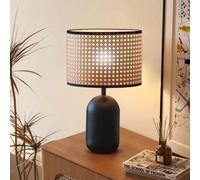 GUANSHAN Lampe de table en rotin faite à la main, abat-jour en rotin de style japonais, éclairage de table de chevet, lampe de table décorative, veilleuse pour chambre à coucher, salon