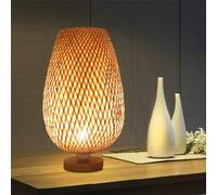 GUANSHAN Lampe de Table Tissée en Bambou Style Zen Abat-Jour en Bambou Lampe de Table Éclairage de Table Décoratif Veilleuse Atmosphère Lumière pour Chambre, Salon