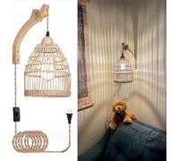 GUANSHAN Lanterne à Oiseaux En Rotin Lanterne Murale Style Naturel Support Lampe Lanterne Murale En Rotin Art Lampe Murale Décorative Salon, Salle à Manger Lampe
