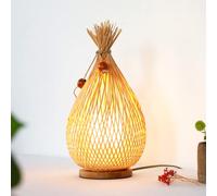 GUANSHAN Lanterne en bambou faite à la main, lampe de chevet en bambou, lampe de nuit, abat-jour en bambou, éclairage de table décoratif pour salon, chambre à coucher, avec ampoule de 5 W
