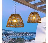 GUANSHAN 2 paquets Lampe solaire tissée en jonc de mer Lampe suspendue à énergie solaire Lampe solaire de jardin Lampe suspendue solaire d'extérieur Lampe suspendue d'extérieur pour balcon, jardin