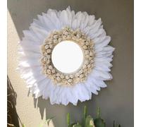 GUANSHAN Miroir en Plumes Fait à la Main, décoration Murale, Miroir Mural à Suspendre, Pendentif Mural créatif, Accessoire de Photographie, frontons muraux, Ornement Mural pour Salon, hôtel