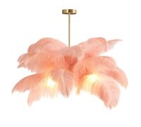GUANSHAN Plafonnier créatif en plumes d'autruche rose chair, lustre romantique et esthétique avec base dorée pour chambre, salon ou couloir