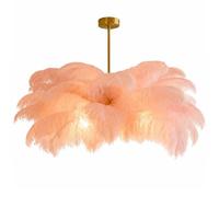 GUANSHAN Plafonnier créatif en plumes d'autruche rose chair, lustre romantique et esthétique avec base dorée pour chambre, salon ou couloir
