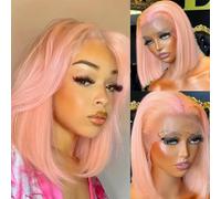 GUANSHAN Rose Rose Court Bob Lace Front Perruques Synthétiques Résistant À La Chaleur Avant Lace Wigs Cheveux Pleine Perruque Partie Latérale pour Femmes Filles, 12"