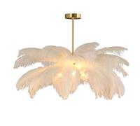 GUANSHAN Suspension en plumes d'autruche blanches Abat-jour et Lustre Lampe suspendue pour chambre à coucher, salon
