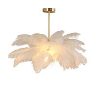 GUANSHAN Suspension en plumes d'autruche blanches Abat-jour et Lustre Lampe suspendue pour chambre à coucher, salon