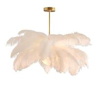 GUANSHAN Suspension en plumes d'autruche blanches Plafonnier en plumes Abat-jour en plumes Lustre Lampe suspendue en plumes Plafonnier Luminaire de plafond pour chambre à coucher, salon