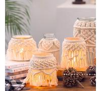 GUANSHAN Tissé à la main en coton Mason Jar Veilleuse Petite lampe de table avec bougie électronique Décoratif Lumière d'ambiance Table Veilleuse Accessoire photographique pour salon, salle à manger