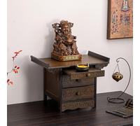 Guanyin God Of Wealth Guangong Présentoir Pédalier Offering Pooja Table,Bamboo Prière Buddhist Niche Incense Table,Cabinet Bouddha en Bois avec Plateau Caché (Couleur Noyer,50x33x38cm/19.7x13x15in)