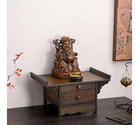 Guanyin God Of Wealth Guangong Présentoir Pédalier Offering Pooja Table,Bamboo Prière Buddhist Niche Incense Table,Cabinet Bouddha en Bois avec Plateau Caché (Couleur Noyer,50x33x27cm/19.7x13x10.6in)