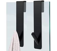 Guanyj Crochet Douche,2 Pcs Crochet Mural Cabine de Douche,Crochet Porte Serviette sans Perçage,Crochets Porte de Bains,Acier Inoxydable,pour Une épaisseur de Verre de 6 à 12 MM, Noir