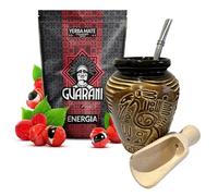 Guarani Yerba Mate Service à thé | Boisson énergétique naturelle forte | Ensemble complet de thé maté | Kit débutant | Yerba Mate Booster d'énergie + 500 g | Gourde en céramique 300 ml | Bombilla en acier inoxydable