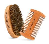 GUARD&MARINE Ensemble brosse et peigne à barbe - Brosse en bois de sanglier naturel et peigne en bois de hêtre pour l'entretien et la mise en forme de la barbe et de la moustache pour homme (marron)