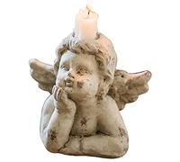 Guardian Angel Candle Holder Ornaments, Cupid Fairy Resin Angel Candlestick Candle Holder Art Sculpture Statue Figurines Desktop Room Ornements, A