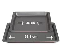 Guardini Rossana 2.0, Plaque à Four Rectangulaire Extensible 33x37/52 cm, Acier Avec Revêtement Anti-Adhérent, Couleur Rouge/Grise