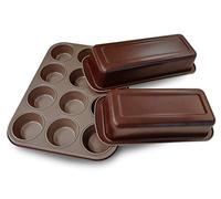 Guardini Set, 1 Moule à Plumcake 25cm + 1 Moule à Cake 30cm + 1 Moule à 12 Muffins, Acier avec Revêtement Anti-Adhérent, Couleur Brun